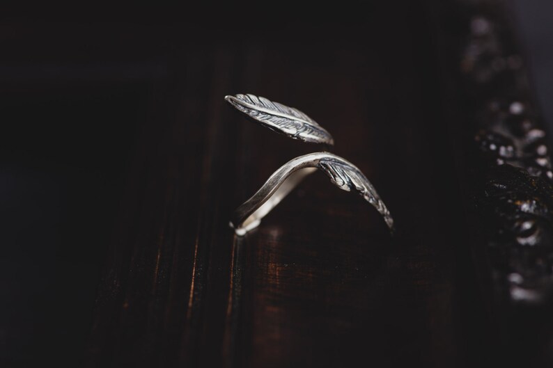 Sterling Silver Feather Ring-Index Finger Ring-Feather Wrap Ring-Bohemian Ring-Adjustable Double Feather Ring-Gypsy Rings-Bohemian Jewellery image 3