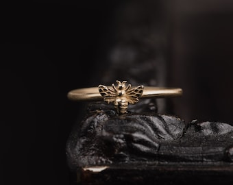 14K Gold Bee Ring-Dainty Bee Ring-Bee Stacking Ring-Bee Jewelry-Tiny Honey Bee Ring-Gift for Wife-Graduation Gift