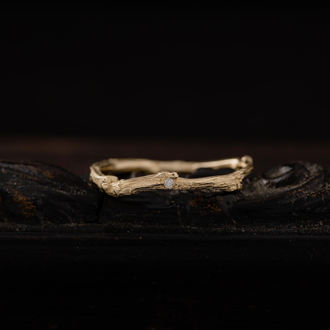 14K Gold Diamonds Twig Ring-solid Gold Twig Ring-diamond Twig Ring ...