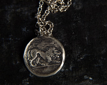 Lion Pendant Necklace-Sterling Silver Lion Head Pendant-Ancient Greek Coin Pendant-Replica Coin Necklace-Lion Jewellery