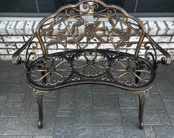 Patio Park Garden Outdoor Metal Rose Bench-Aluminium Frame