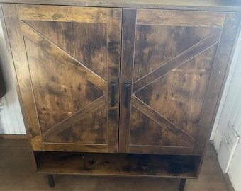 Wooden Shoe Cabinet Organizer with Doors, Farmhouse Style Entryway Storage, Adjustable Shelves