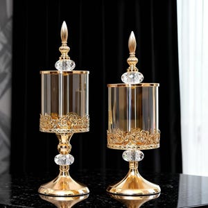 Tarro de cristal para caramelos con tapa dorada, recipiente decorativo europeo