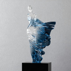 Abstract Blue Sculpture, Contemporary Female Figurine, 36cm Statement Art