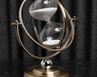 Rotating Hourglass Timer, Brass Style Sand Clock, Desk Accent (15/30/60 Min)