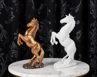 Rearing Horse Statue, Bronze or White Resin Figurine, Elegant Desk Sculpture, Animal Art