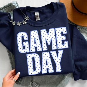 Game Day PNG: Blue Polka Dot Game Day Shirt Design, Football Baseball Game Day Shirt png, Team Spirit Shirt Design