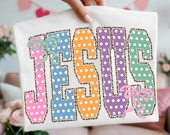 Coquette Jesus Png: Easter Polka Dot Png, Jesus Easter Png, Leopard Outline Jesus Png, Girly Coquette Christian Shirt Sublimation Design