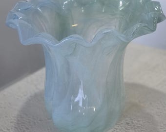 Murano glasvas MurItalian Lavorazione Freeform Ruffle Top Blomvas 11"H