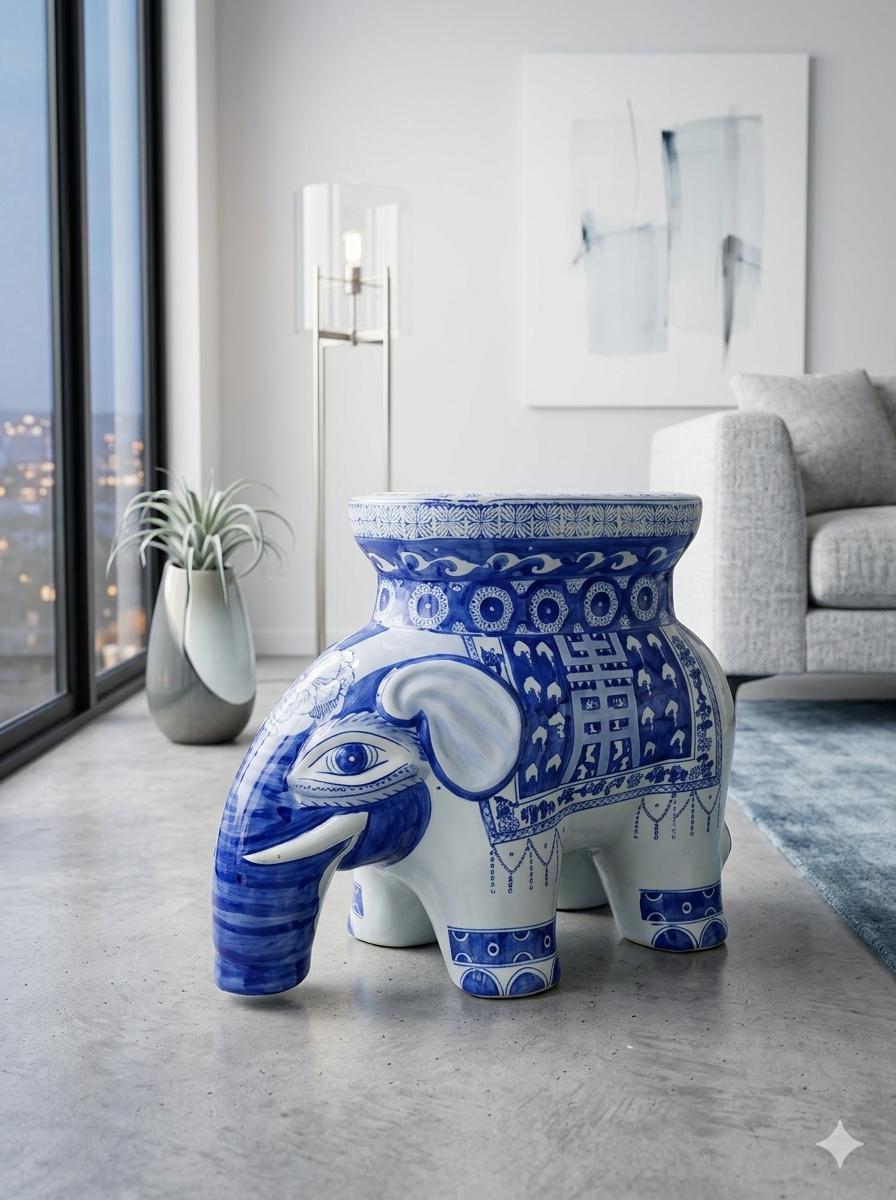 Elephant Plant Stand Blue and White - Etsy