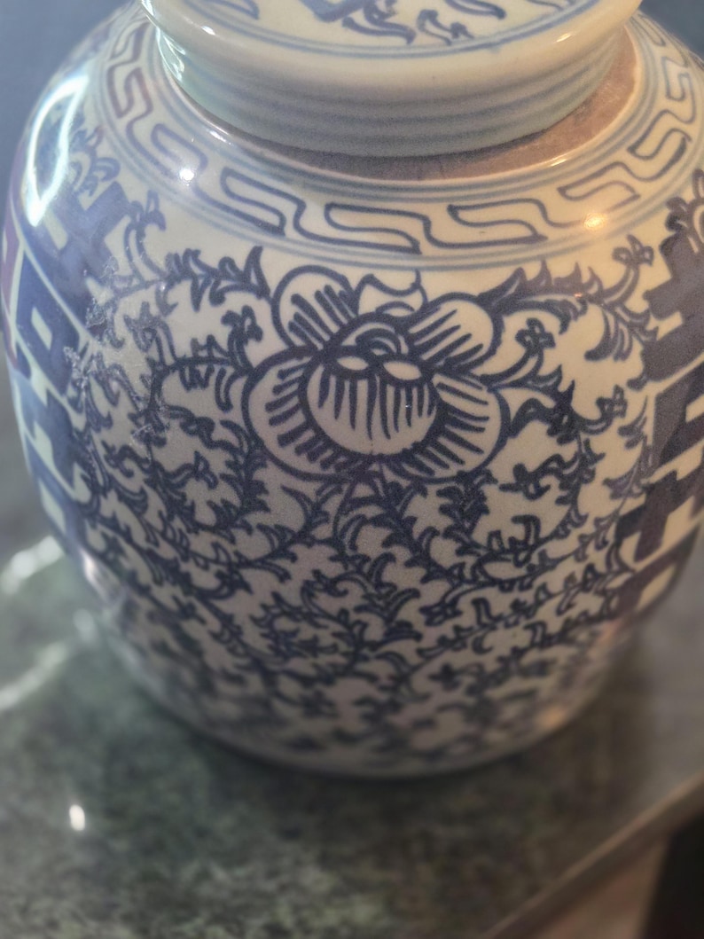 Kinesisk Chinoiserie-glass med dubbel lycka från 1800-talet, ingefärsburk med lock, 23 cm, bröllopspresent bild 11