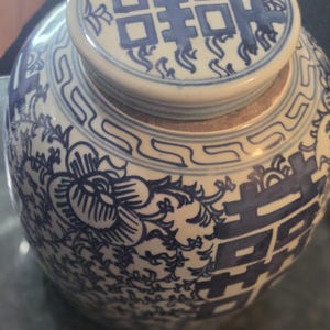 Kinesisk Chinoiserie-glass med dubbel lycka från 1800-talet, ingefärsburk med lock, 23 cm, bröllopspresent bild 12