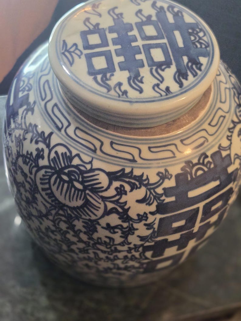Kinesisk Chinoiserie-glass med dubbel lycka från 1800-talet, ingefärsburk med lock, 23 cm, bröllopspresent bild 12