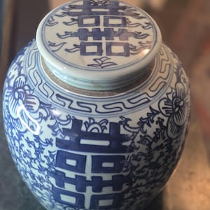 Kinesisk Chinoiserie-glass med dubbel lycka från 1800-talet, ingefärsburk med lock, 23 cm, bröllopspresent bild 3