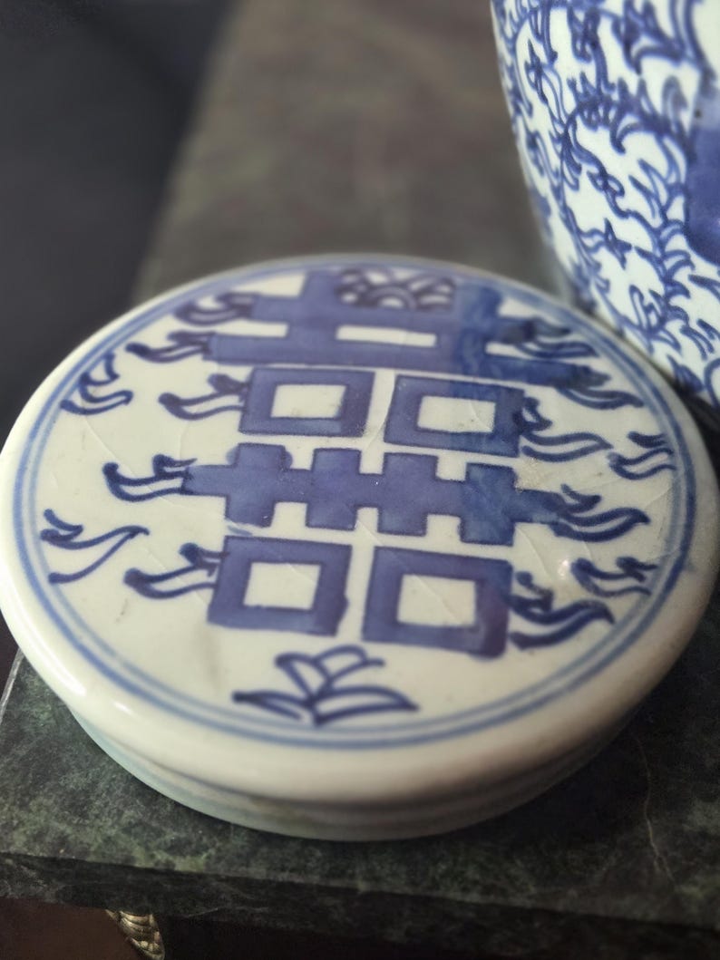 Kinesisk Chinoiserie-glass med dubbel lycka från 1800-talet, ingefärsburk med lock, 23 cm, bröllopspresent bild 7