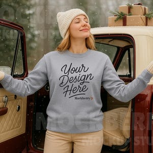 Sweatshirt Mockup – Gildan 18000 Sport Grey Crewneck Front | Christmas Sweater Mock | Christmas Truck | High-Res JPEG | Digital Download