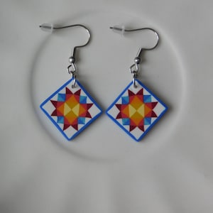 Polymer Clay Quilt Block Earrings: Handmade Quilter&#39;s Gift