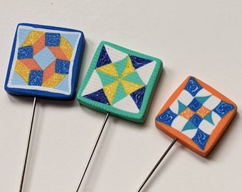 Set of 3 Decorative Quilt Block Pins