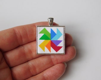 Rainbow quilt block pendant