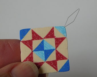 Needle Threader, red and blue star quilt block, quilting gift