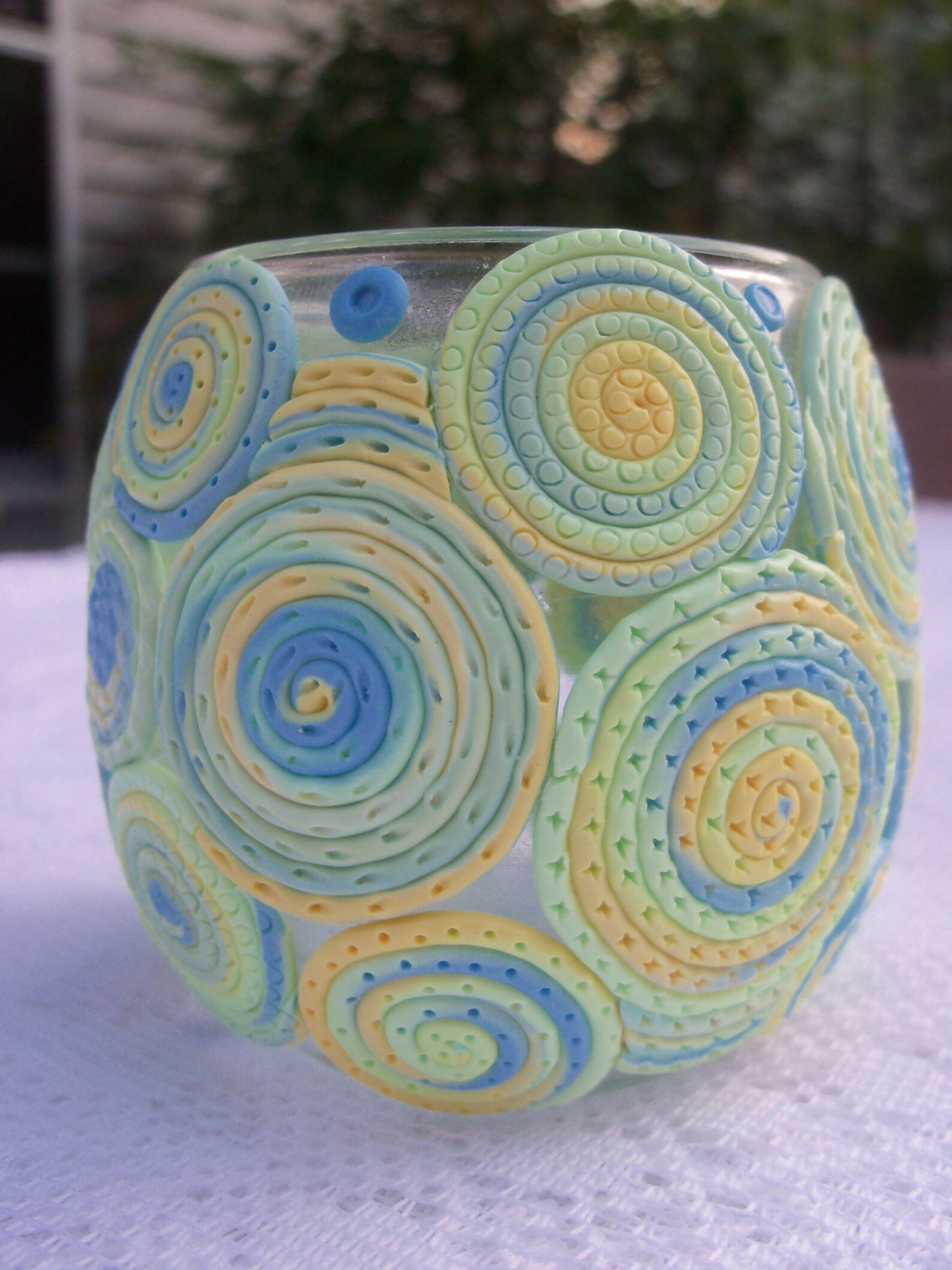 Candle Holder Polymer Clay Decorated Votive Holder Summery Etsy