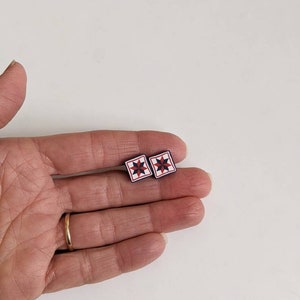 Red white and blue star quilt block earrings, gift for quilter
