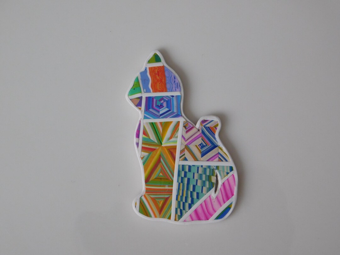 Cat Magnet, Mosaic Patterned Polymer Clay Refrigerator Magnet - Etsy