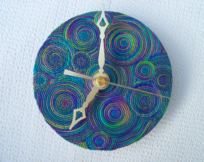 Recycled CD Wall Clock Polymer Clay Peacock Swirls Etsy