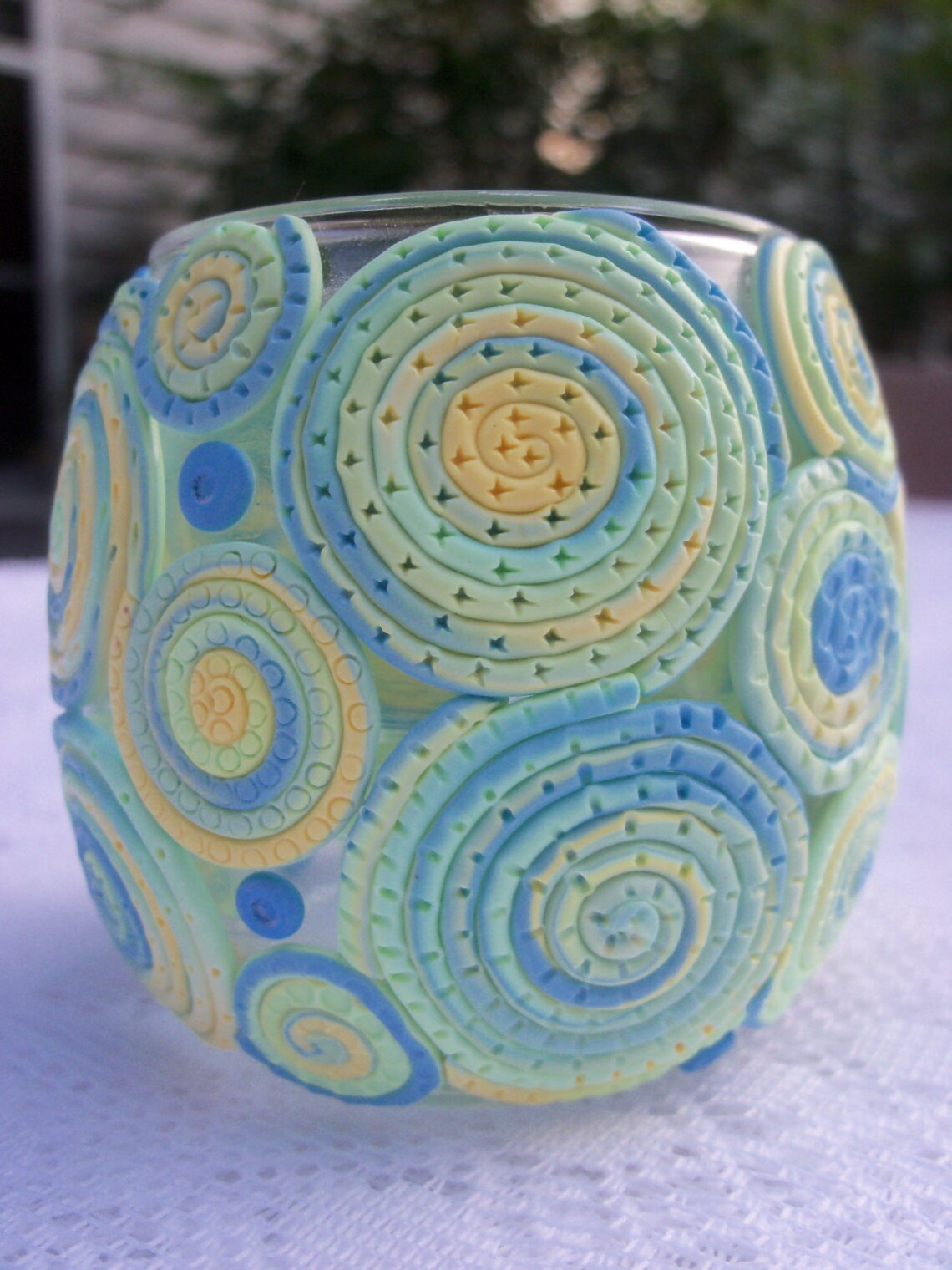 Candle Holder Polymer Clay Decorated Votive Holder Summery Etsy