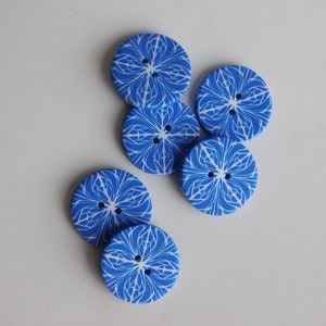 blue 3/4&quot; handmade buttons, set of 6 polymer clay sewing buttons