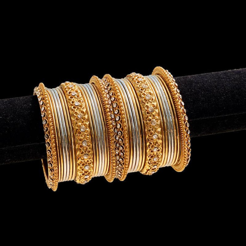 Gold Bridal Bangle Set | Indian Wedding Chura Bangles | Kundan Stone ...