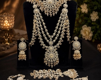 Kundan Bridal Jewelry Set, Indian Wedding Jewelry Set, Gold Bridal Necklace Set, Punjabi Bridal Jewelry, Wedding Necklace