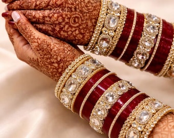 Bridal Chooda Set | Red Punjabi Wedding Chura | Kundan Pearl Bangles | Kundan Pearl Chura Set | Traditional  Bridal Chooda