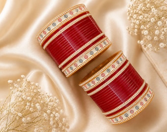 Conjunto Mini Chura de Novia, Brazaletes Tradicionales de Boda India, Punjabi Chooda