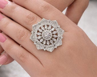 CZ Statement Ring | Silber Finish Verstellbarer Cocktail-Ring