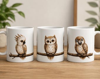 Woodland Bird Ceramic Mug | Watercolor Owl, Nature Lover Gift