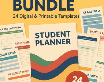 Student Planner Bundle | 24 Digital and Printable Study Templates | Figma & Illustrator Editable Academic Organizer