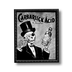 Skeleton Carbarlick Acid Vintage Advertisement Style Art Print Skull Black and White Grey Halloween Goth Top Hat