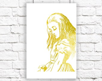 Alice in Wonderland Gold Golden Large Art Print Lewis Carroll Nursery Metallic