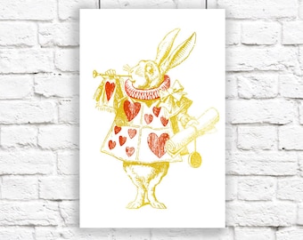 The White Rabbit Alice in Wonderland Gold Golden Large Art Print Lewis Carroll Nursery Metallic