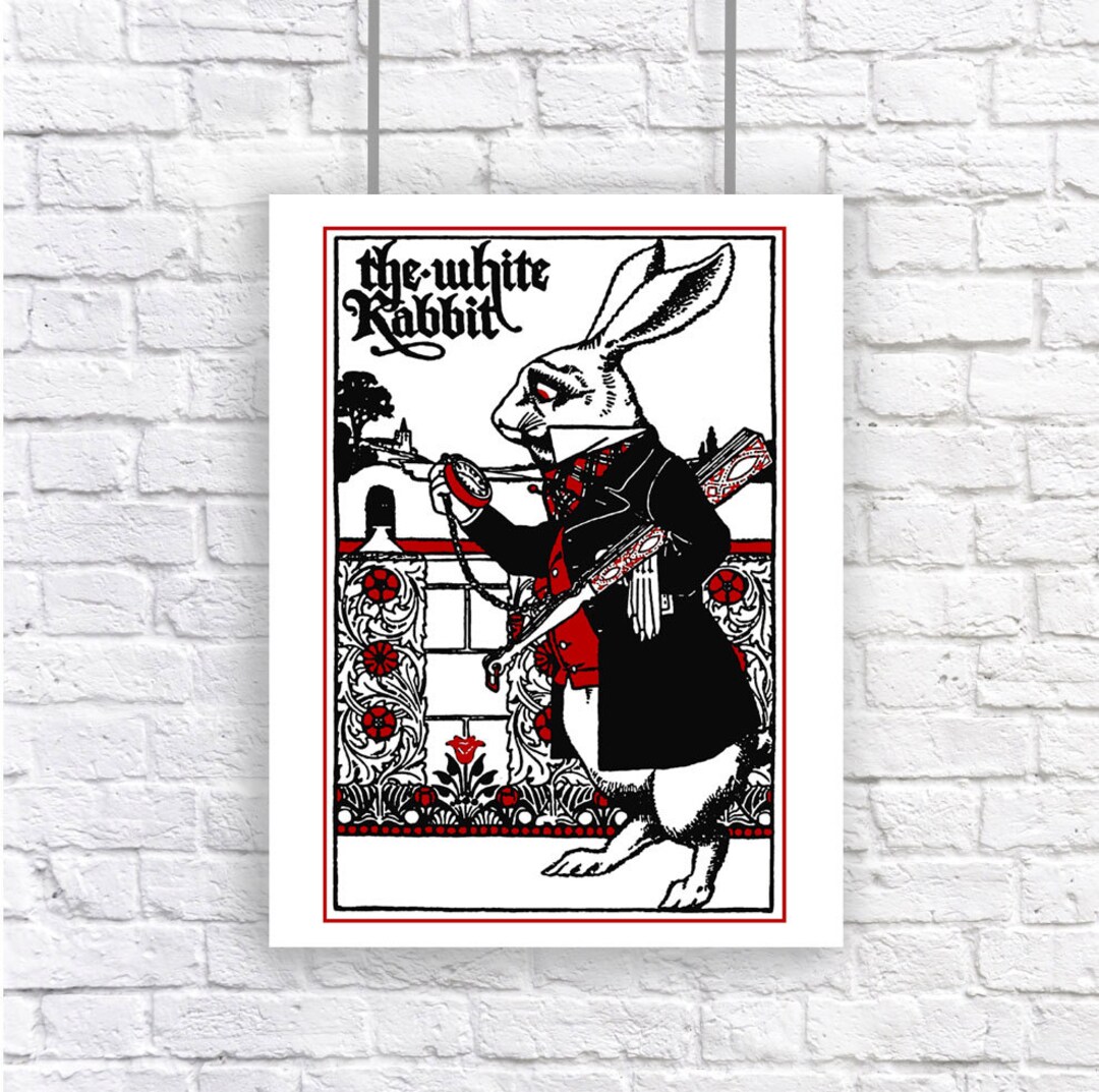 White Rabbit Red Rabbit Posters The White Rabbit Alice in Wonderland Large Vintage Art Poster Print Red ...