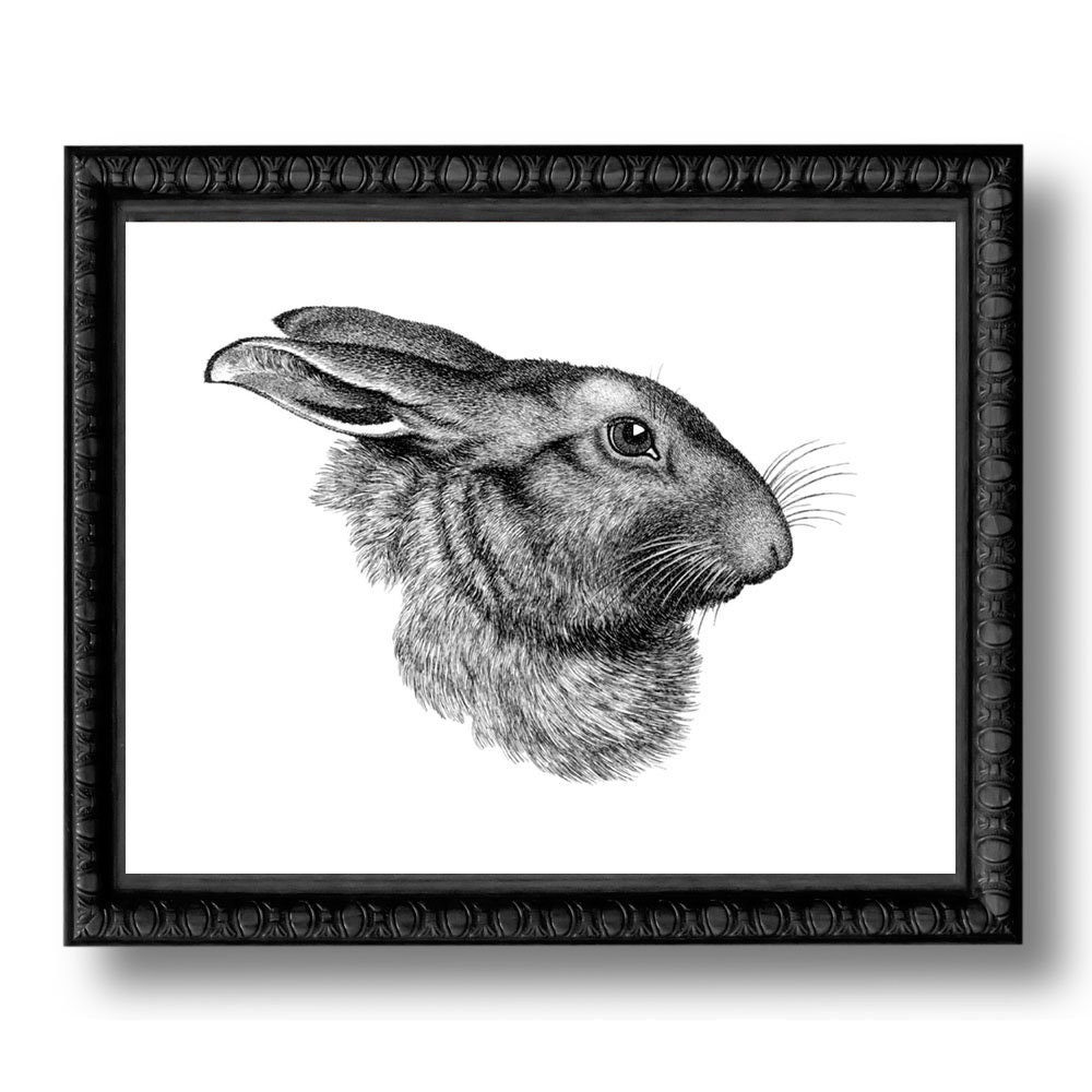 Hase Kaninchen schwarz und weiß Vintage-Stil Kunstdruck Home Decor Bunny