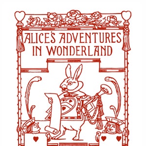 Alice in Wonderland White Rabbit Vintage Art Print Red and White Lewis Carroll Nursery image 2