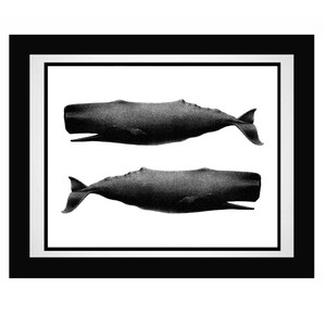 Twin Whales Nautical Vintage Style Art Print Beach House Decor Black and White image 4