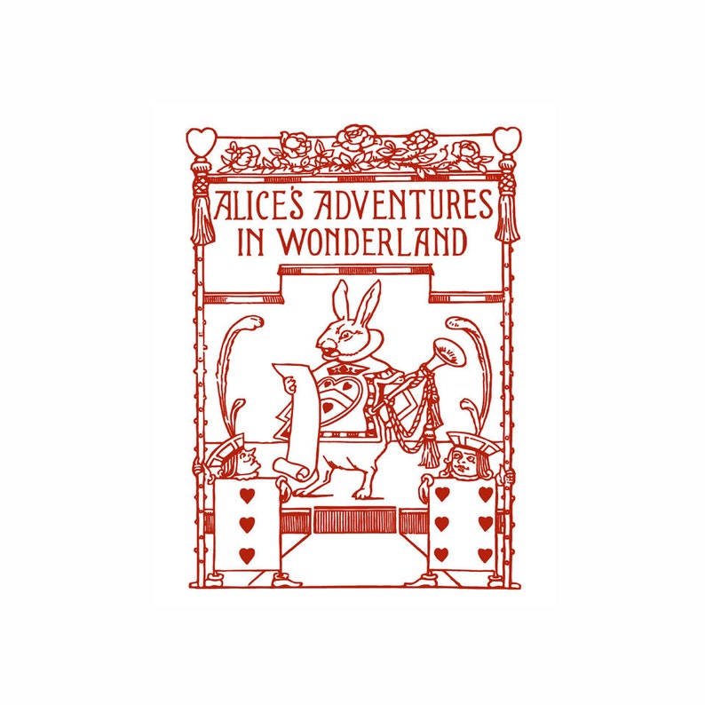 Alice in Wonderland White Rabbit Vintage Art Print Red and White Lewis Carroll Nursery image 1