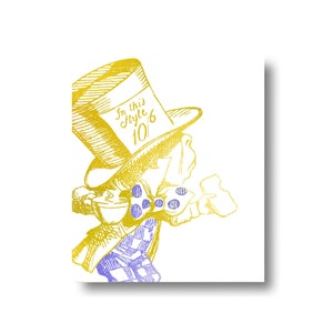 The Mad Hatter Alice in Wonderland Gold Golden Art Print Lewis Carroll Nursery Metallic Tea Blue Polka Dot image 2