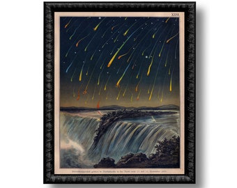 Meteor Shower Shooting Star Constellation Vintage Style Art Print Astronomy Educational Chart Waterfall Science Nature