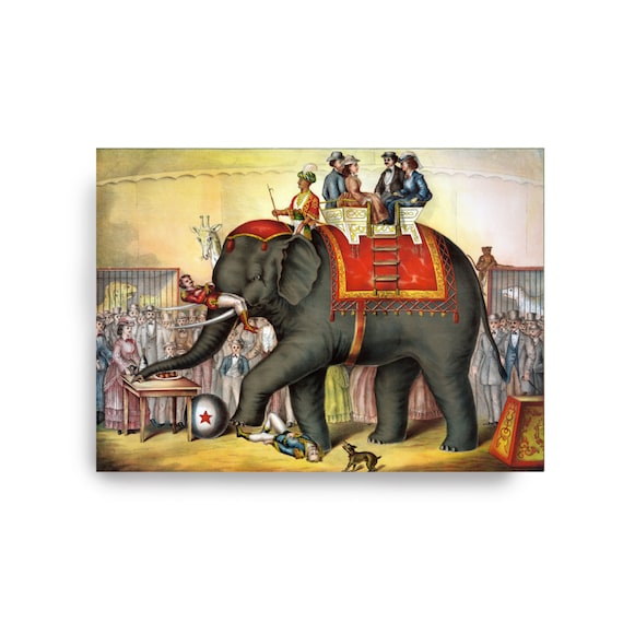 Elephant Circus Victorian Large Vintage Style Art Print Carnival