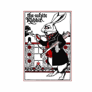 El blanco del conejo Alicia en el país de las maravillas Vintage arte imprimir dormitorio rojo y blanco y negro de Lewis Carroll