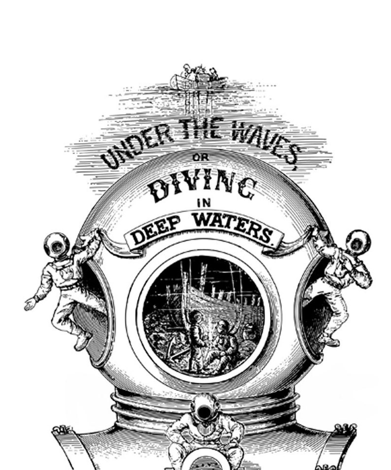 Large Deep Sea Diving Helmet Nautical Vintage Style Print Black and ...
